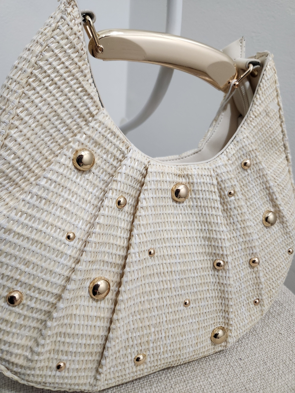 Urban Expressions Cream Woven Hobo Bag with Gold Studs! - Picture 4 of 10